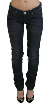Acht Black Washed Low Waist Slim Fit Cotton Denim Jeans -   -  Acht.